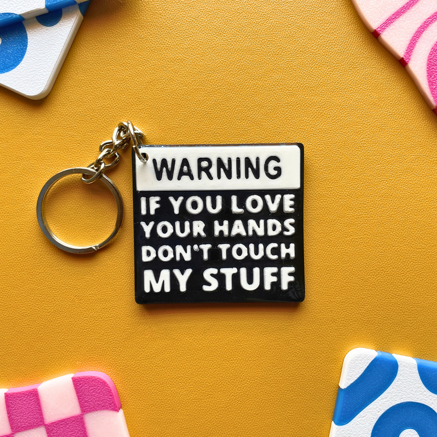 Warning Text Keychain