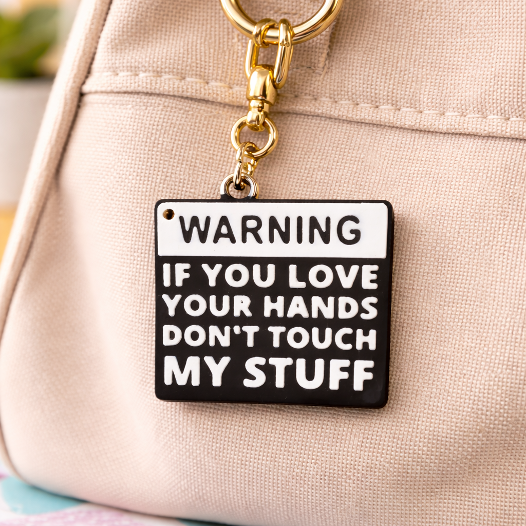 Warning Text Keychain
