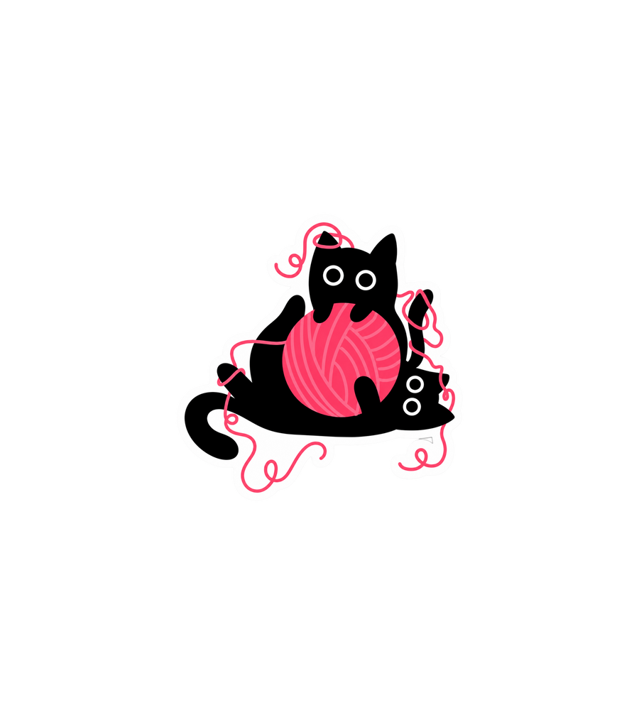 Black Cat Pink Yarn Sticker