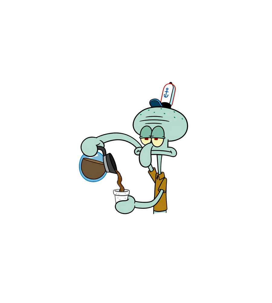 Squidward Pouring Coffee Meme Sticker