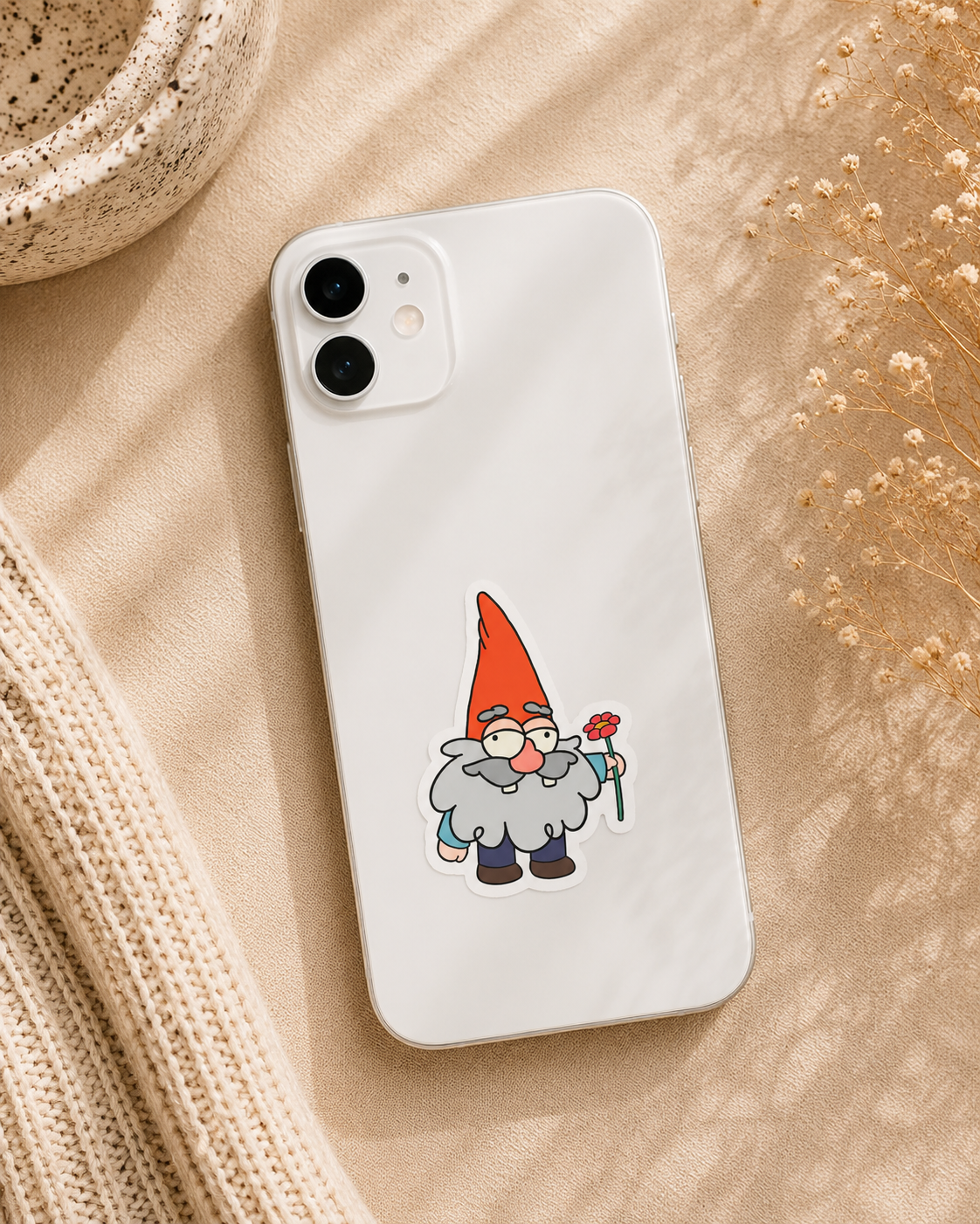 Cute Cartoon Gnome with Flower Sticker