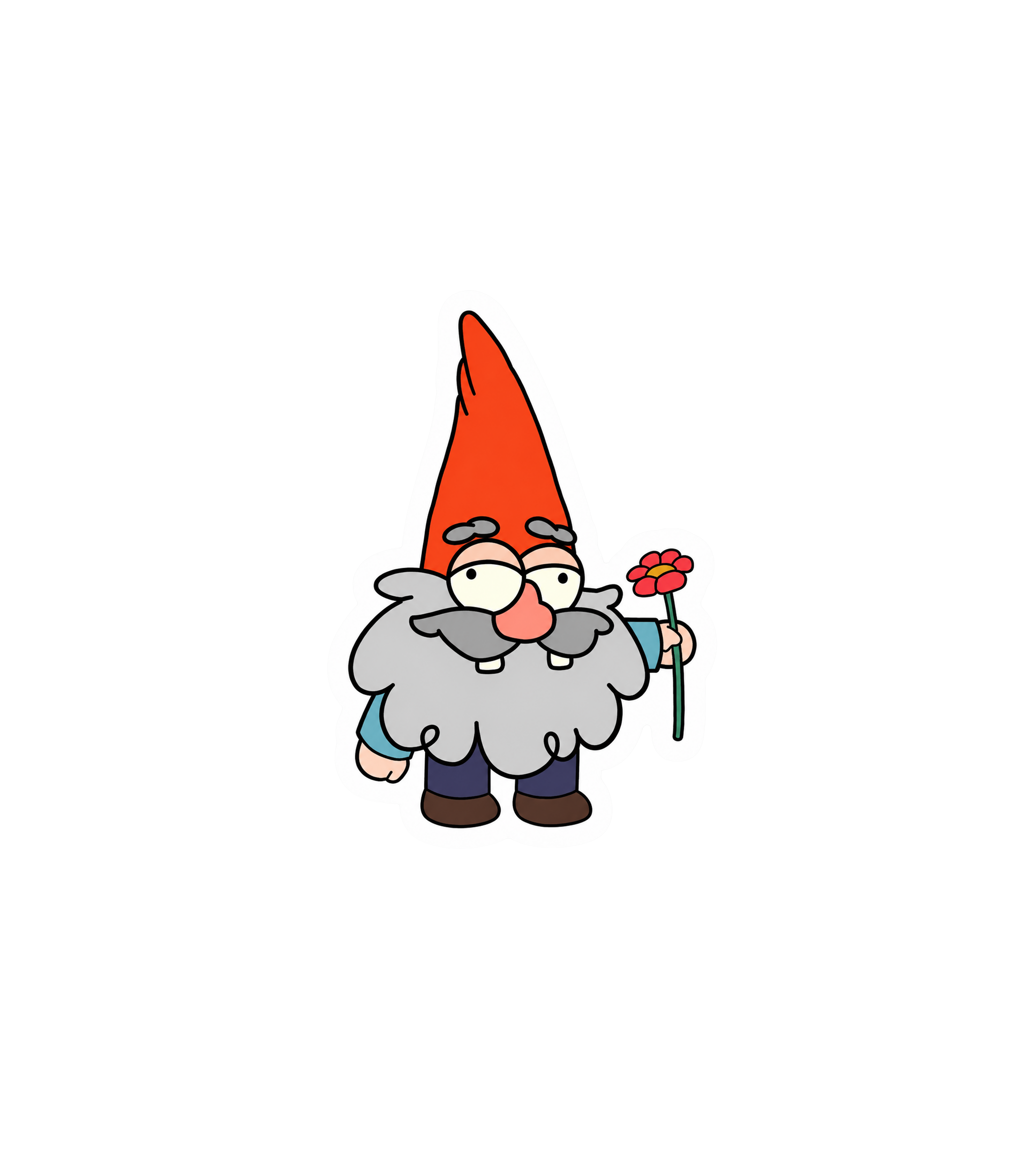 Cute Cartoon Gnome with Flower Sticker