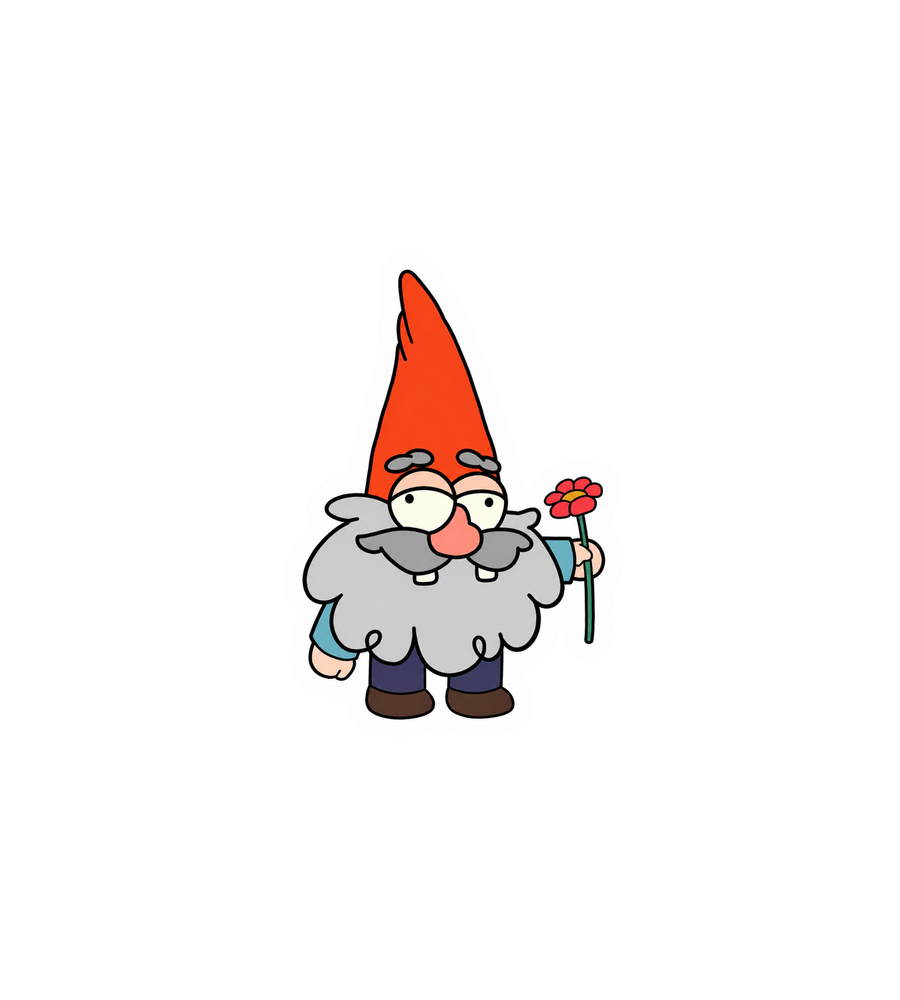 Cute Cartoon Gnome with Flower Sticker