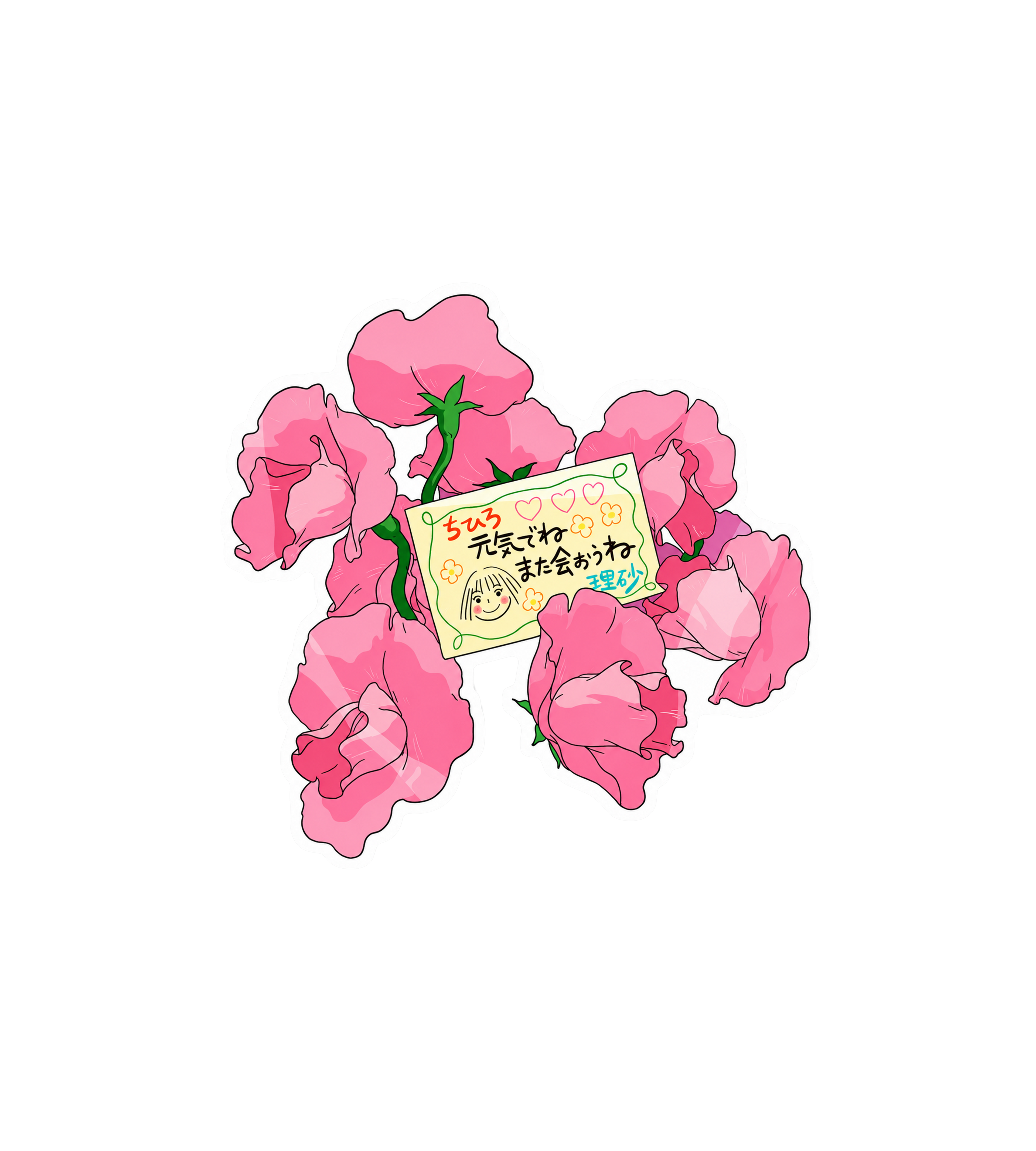 Chihiro's Note & Pink Flowers Anime Sticker