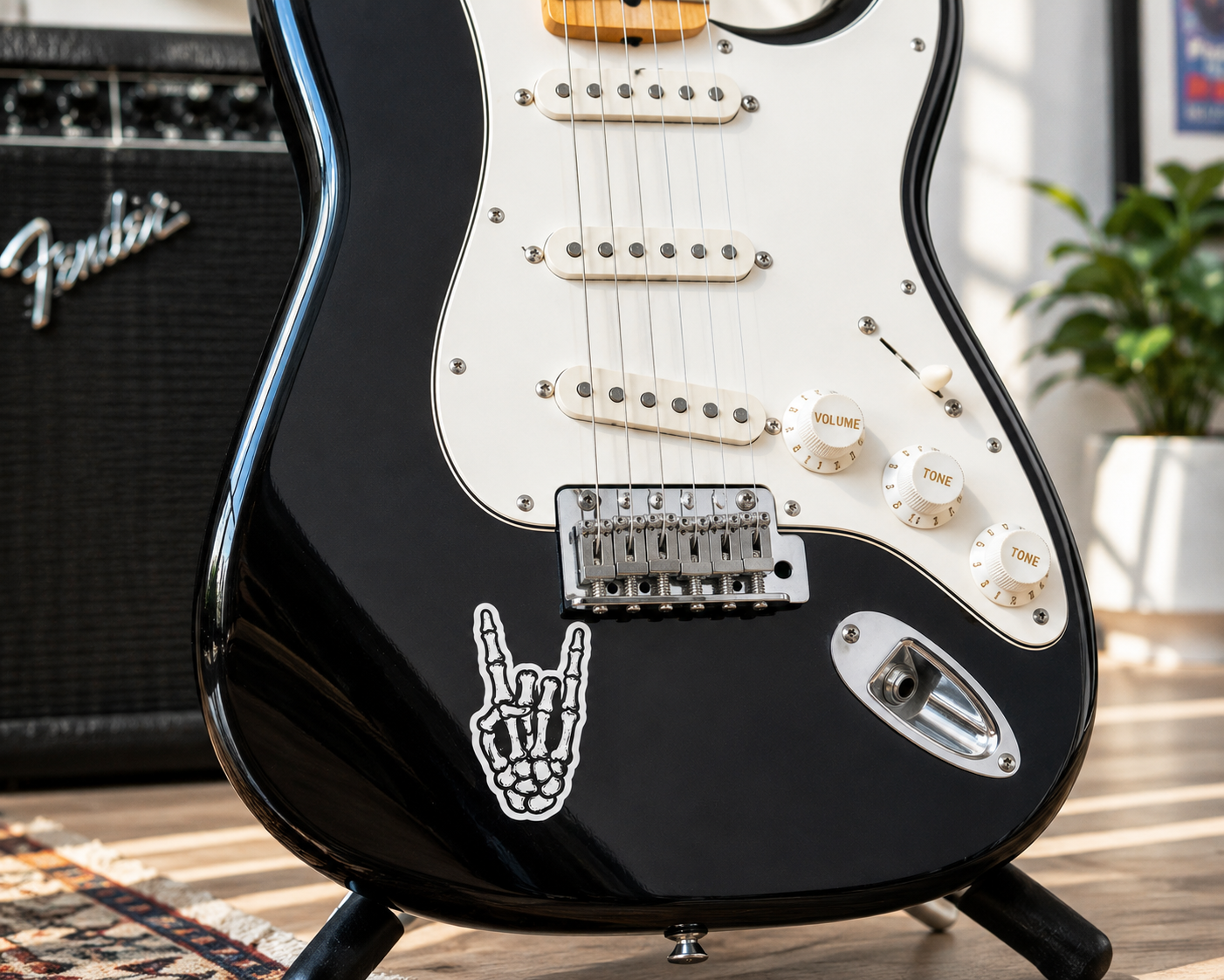 Rock On Skeleton Hand Vinyl Sticker
