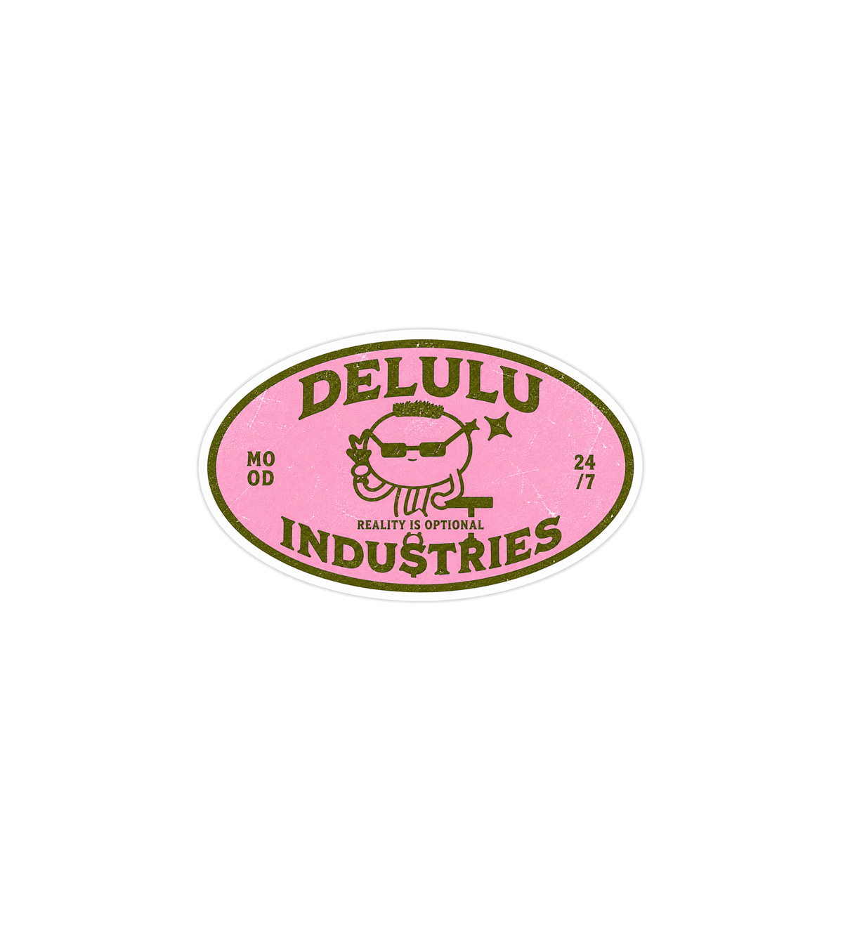 Delulu Industries Sticker – Retro Pink Badge