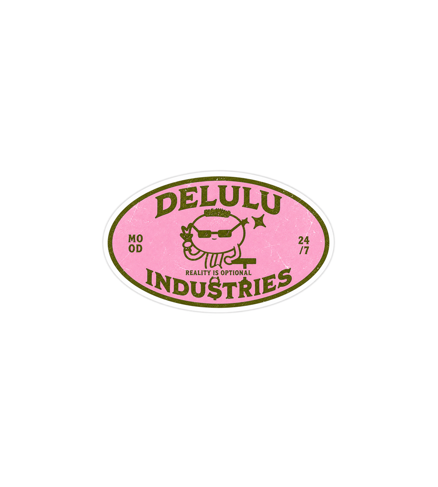 Delulu Industries Sticker – Retro Pink Badge