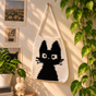 Jiji Cat Crochet Tapestry – Handmade Black Cat Wall Decor