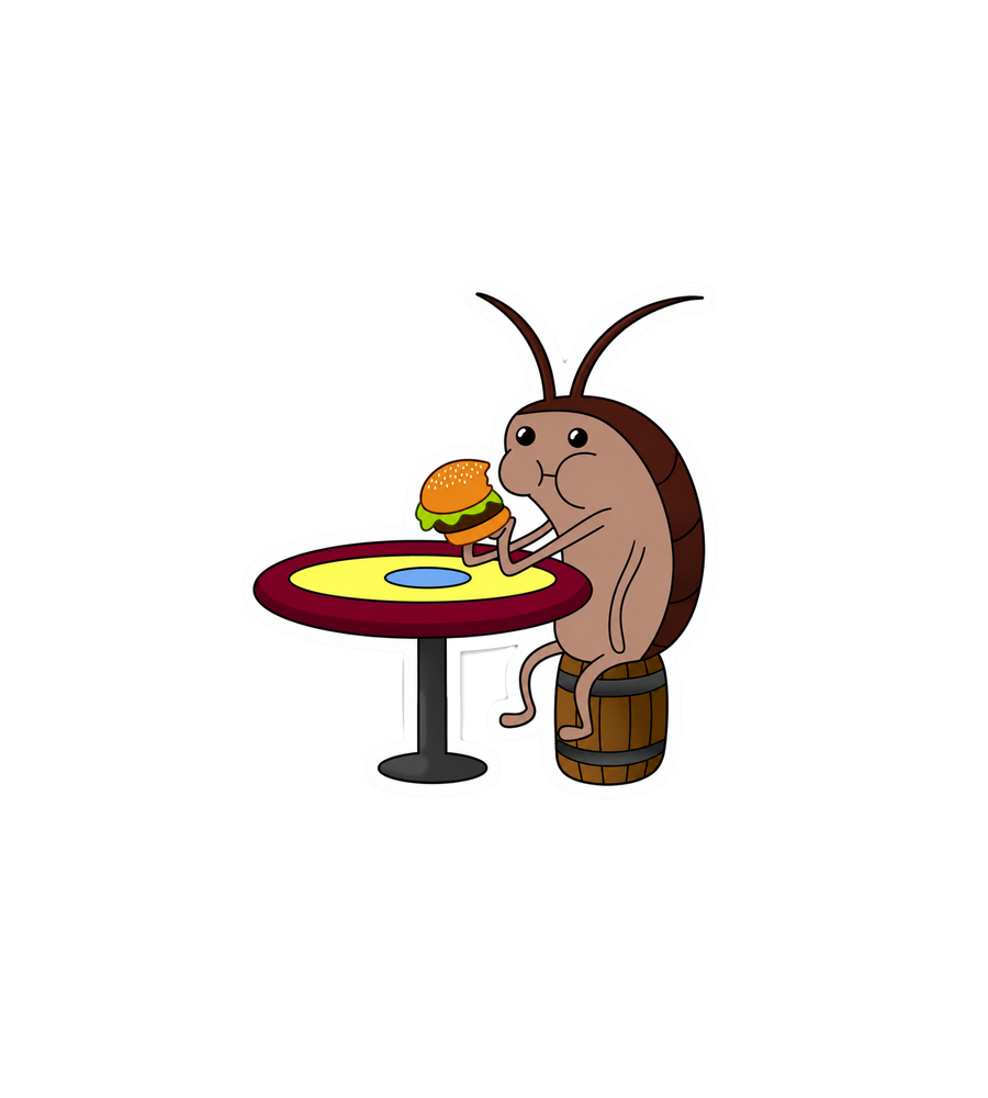 Roach Enjoying a Burger Sticker