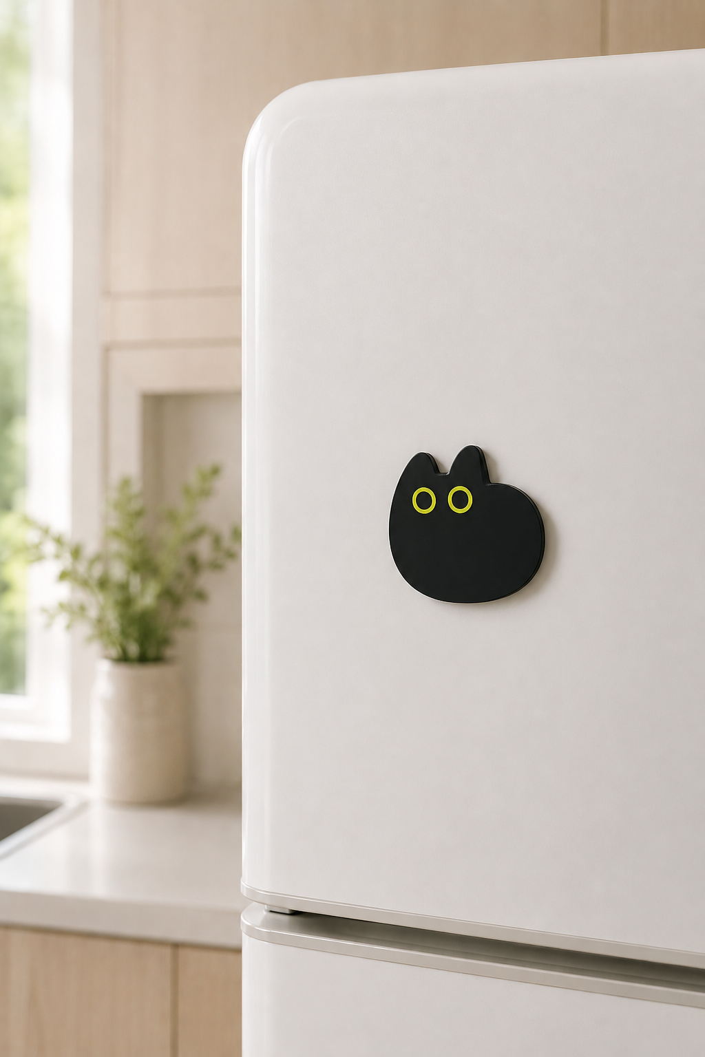 Round Black Cat Fridge Magnet | Cute Refrigerator Magnet for Home & Office
