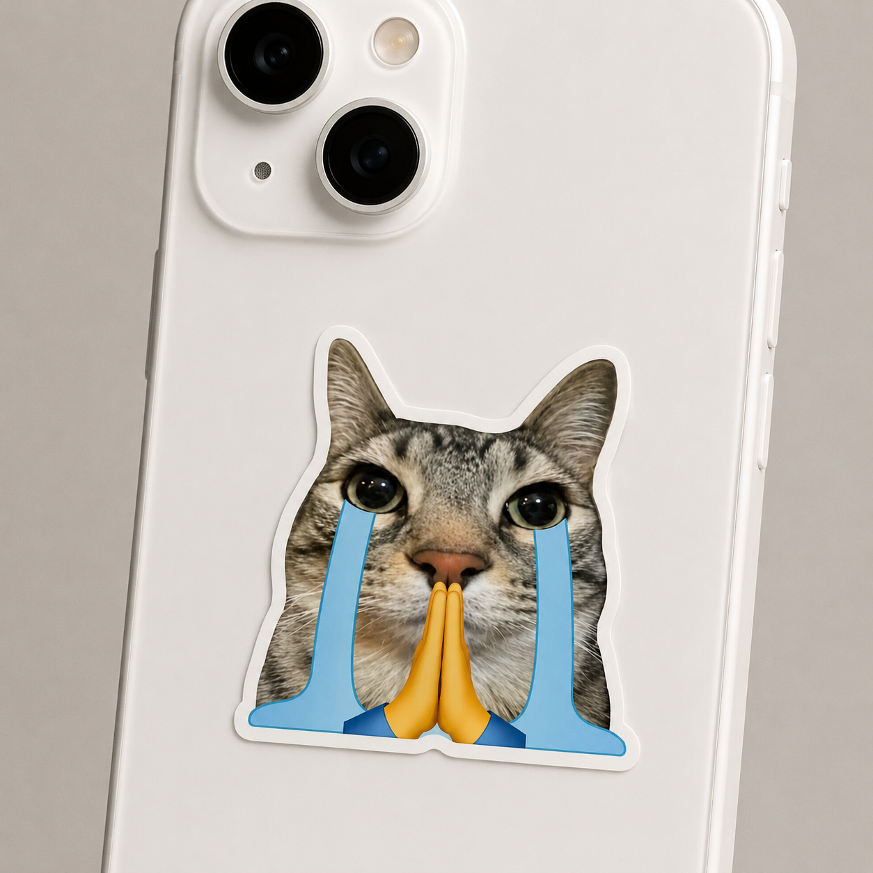 Crying Praying Cat Meme Sticker