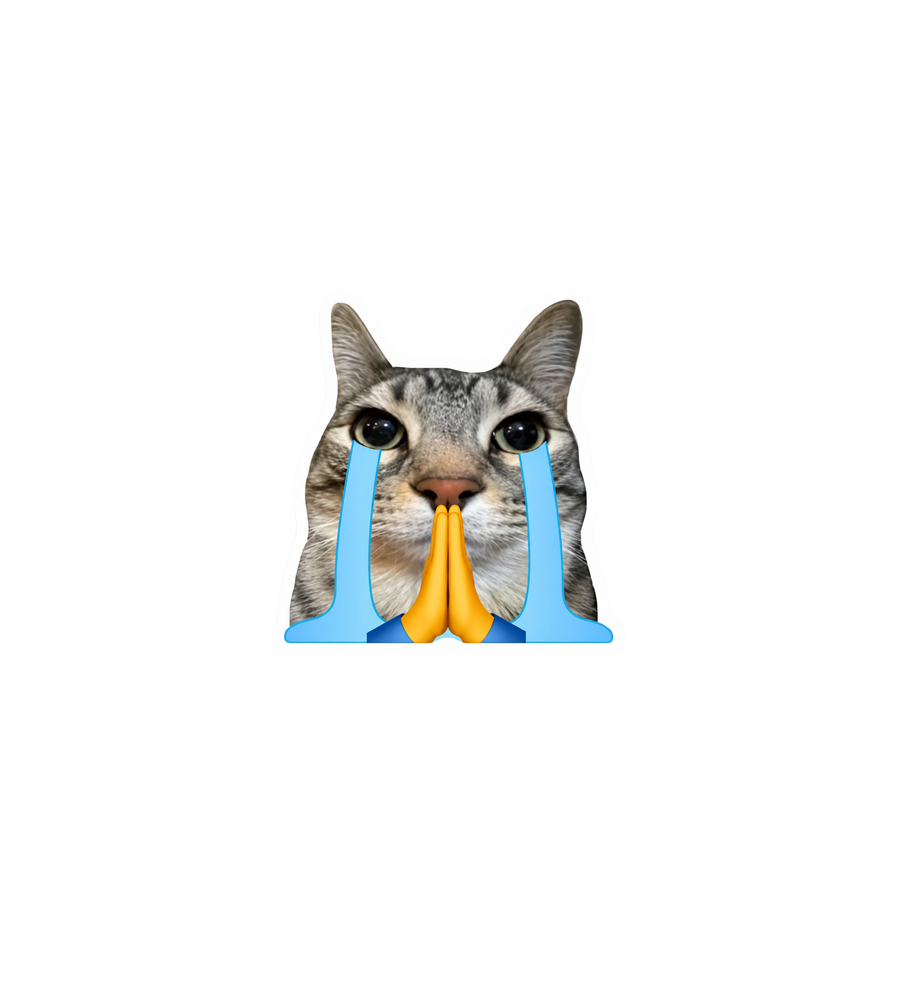 Crying Praying Cat Meme Sticker