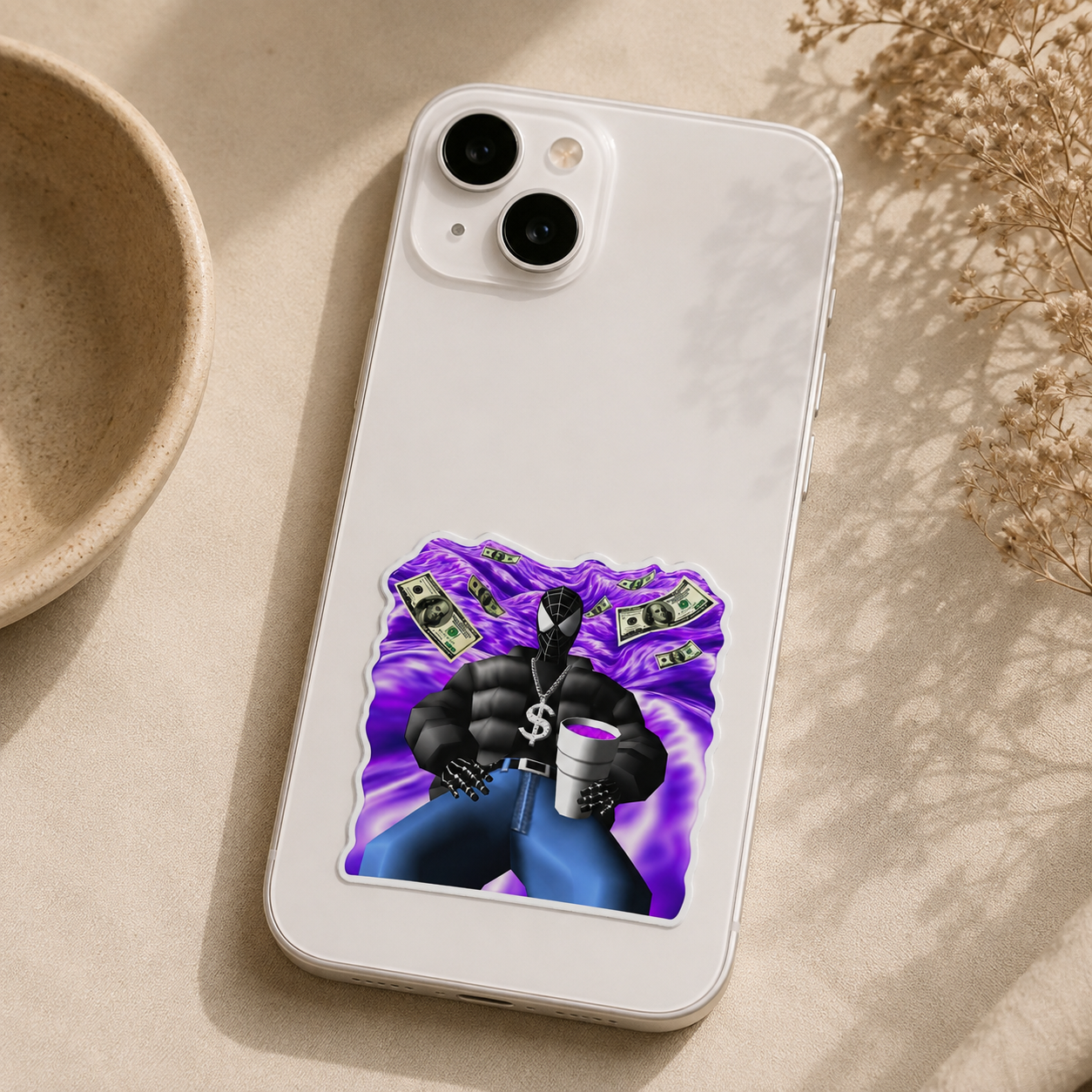 Purple Money Spider Sticker