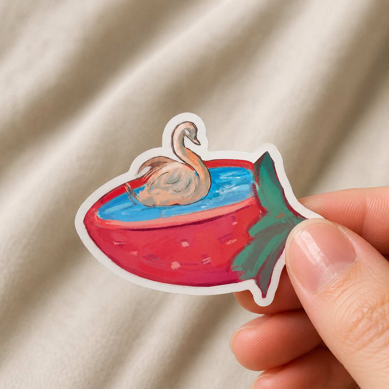 Strawberry Swan Vinyl Sticker